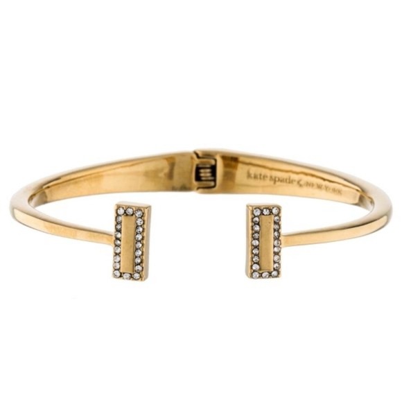 KATE SPADE Raising The Bar Women's Yellow Gold Tone Cuff Bracelet Crystals Pave - Picture 1 of 6